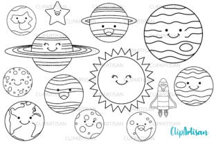 Download Kawaii Happy Planets Digital Stamps - Planets Collection