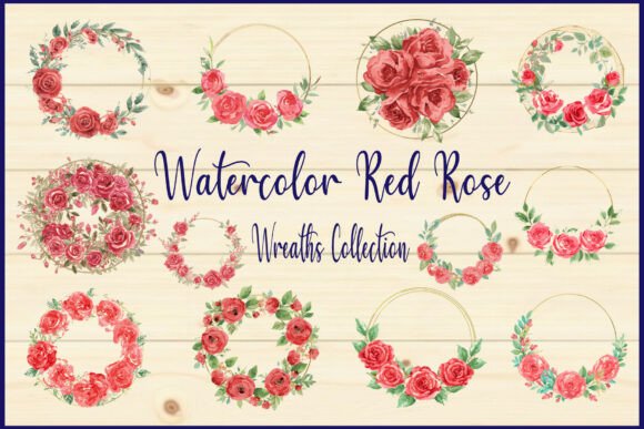Download Watercolor Red Rose Wreaths Collection - Collection Collection