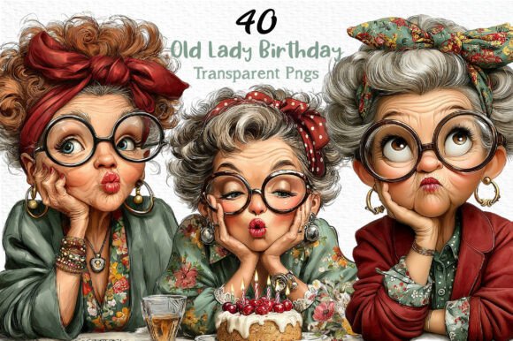 Download Whimsical Old Lady Birthday Clipart PNG - Birthday clipart Collection