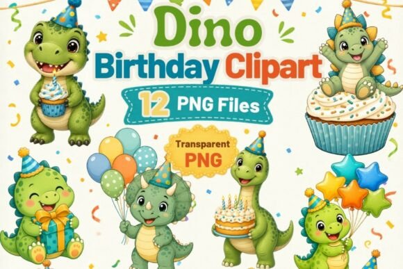 Download Dino Birthday Clipart PNG, 12 Cute Dinos - Birthday clipart Collection